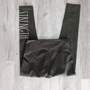 Rae Dunn Olive Leggings with White Text